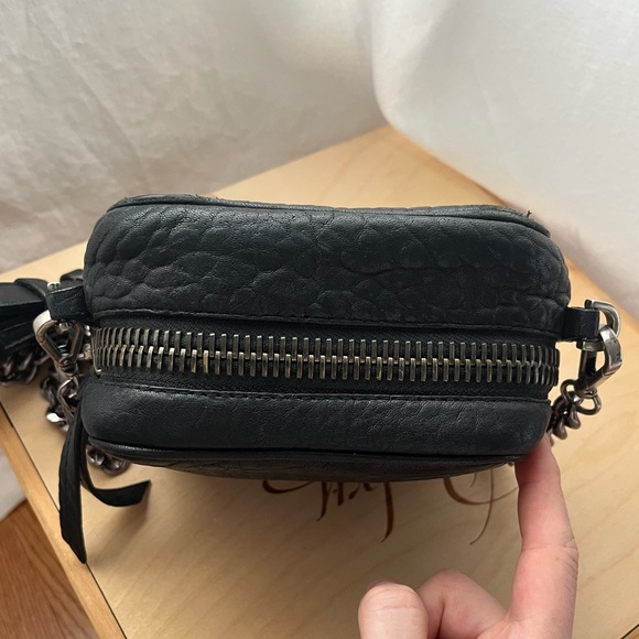 Black Faux Pebbled Leather Crossbody Bag with Chain Strap - Picture 5 of 16